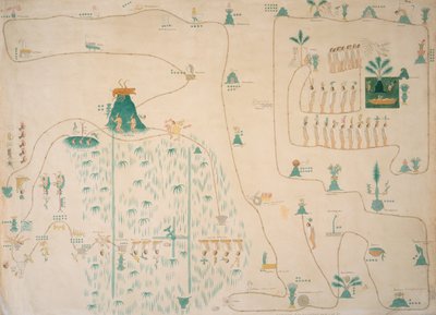 Glyph-kaart van de Azteekse migratie van Aztlan naar Tenochtitlan, gepubliceerd ca. 1830 door Johann Friedrich Maximilian von Waldeck